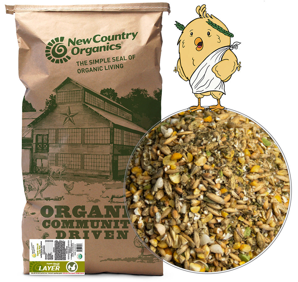New Country Organics Organic Olive Oil Layer Feed 40 lb bag with feed
