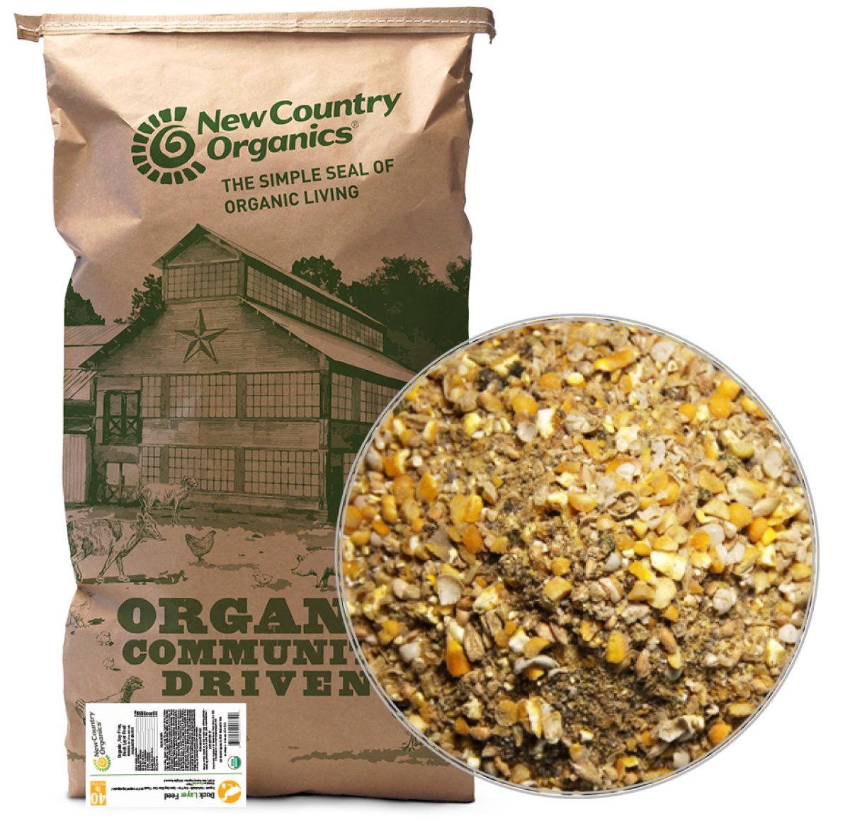 New Country Organics Organic Duck Layer Feed 40 lb bag with feed