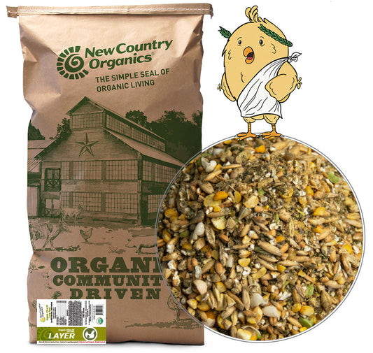 New Country Organics Organic Olive Oil Layer Feed 40 lb bag with feed