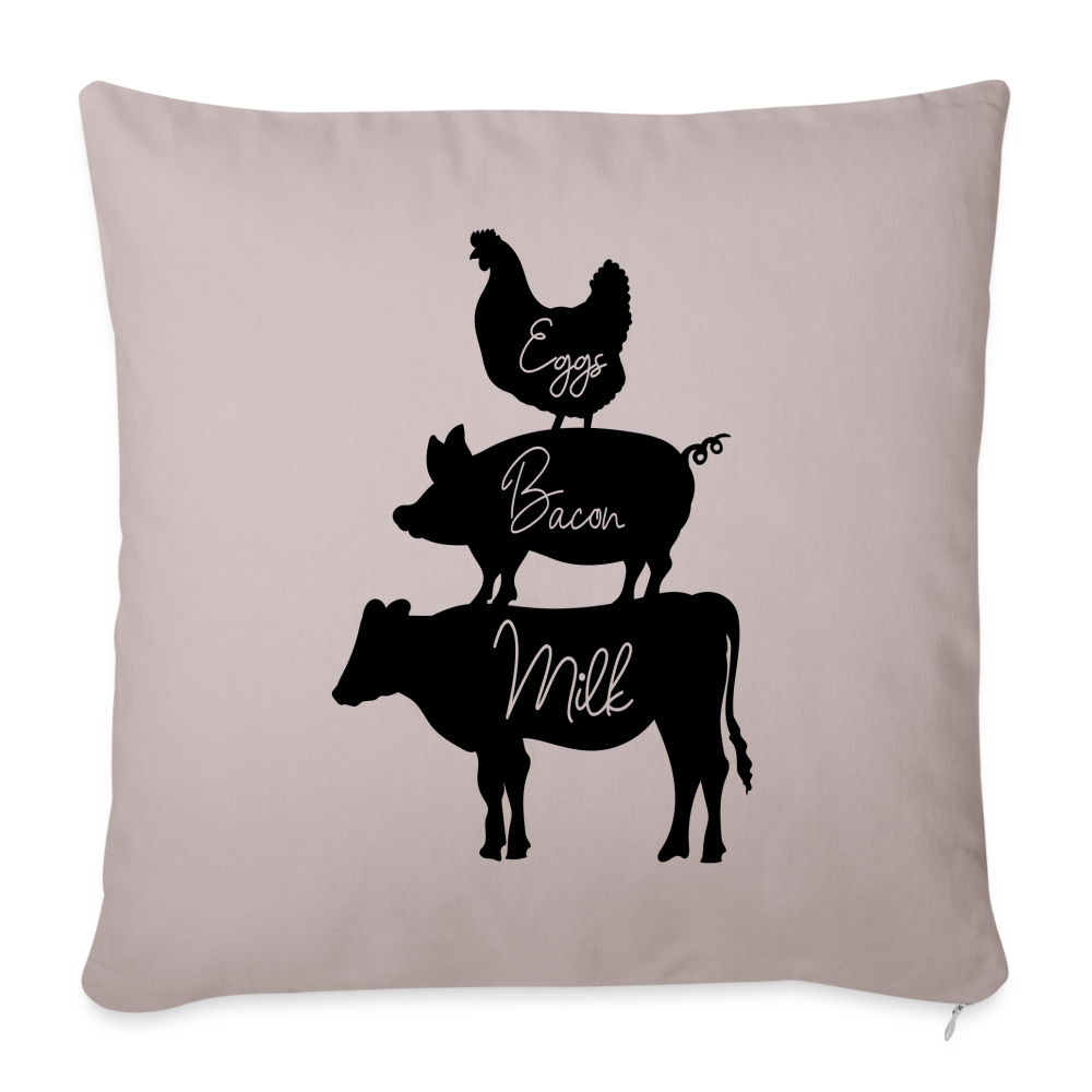 Eggs, Bacon, Milk_Throw Pillow Cover 18” x 18” - light taupe