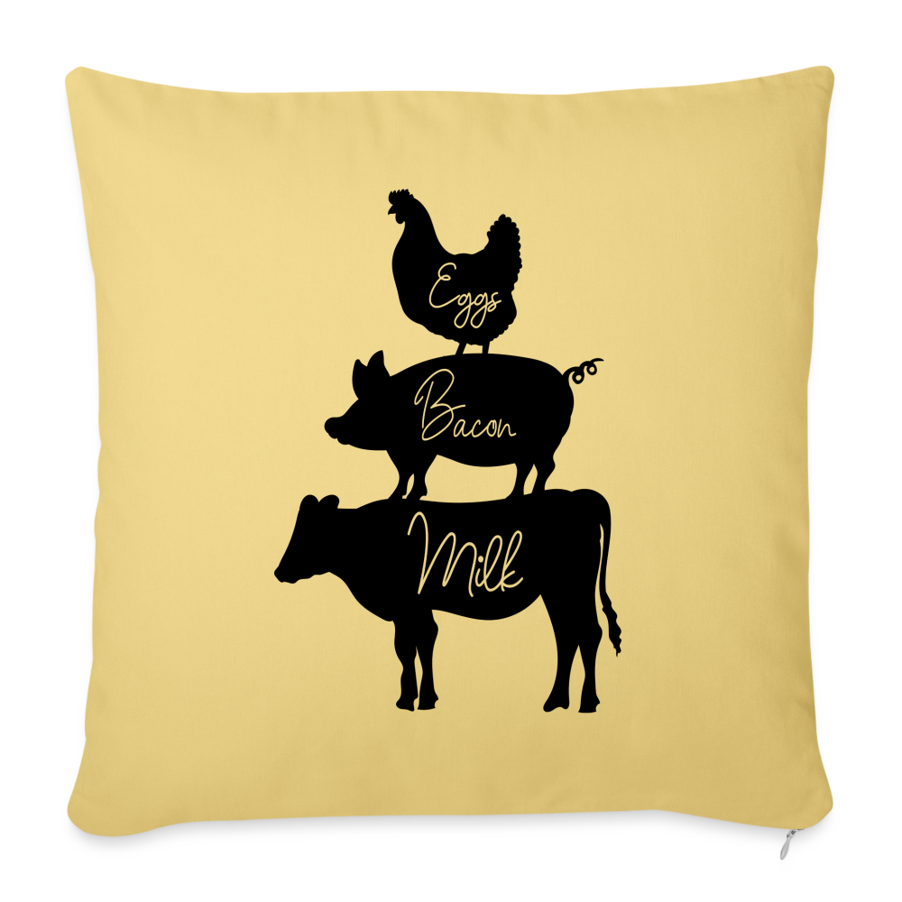 Eggs, Bacon, Milk_Throw Pillow Cover 18” x 18” - washed yellow